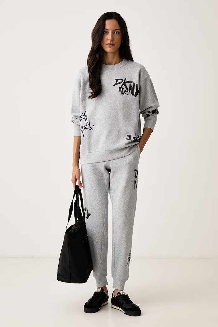 DKNY суичър дамски с памук сив DP6T1845