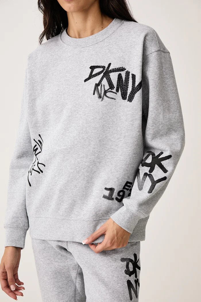 DKNY суичър дамски с памук сив DP6T1845