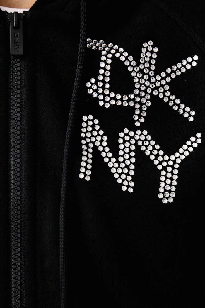 DKNY суичър с качулка дамски с памук черен DP6J9766
