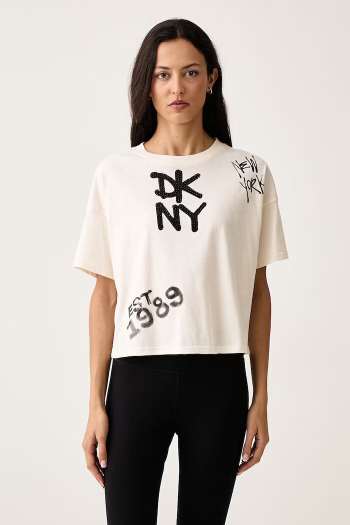 DKNY тениска дамска от памук бежова DP6T1846
