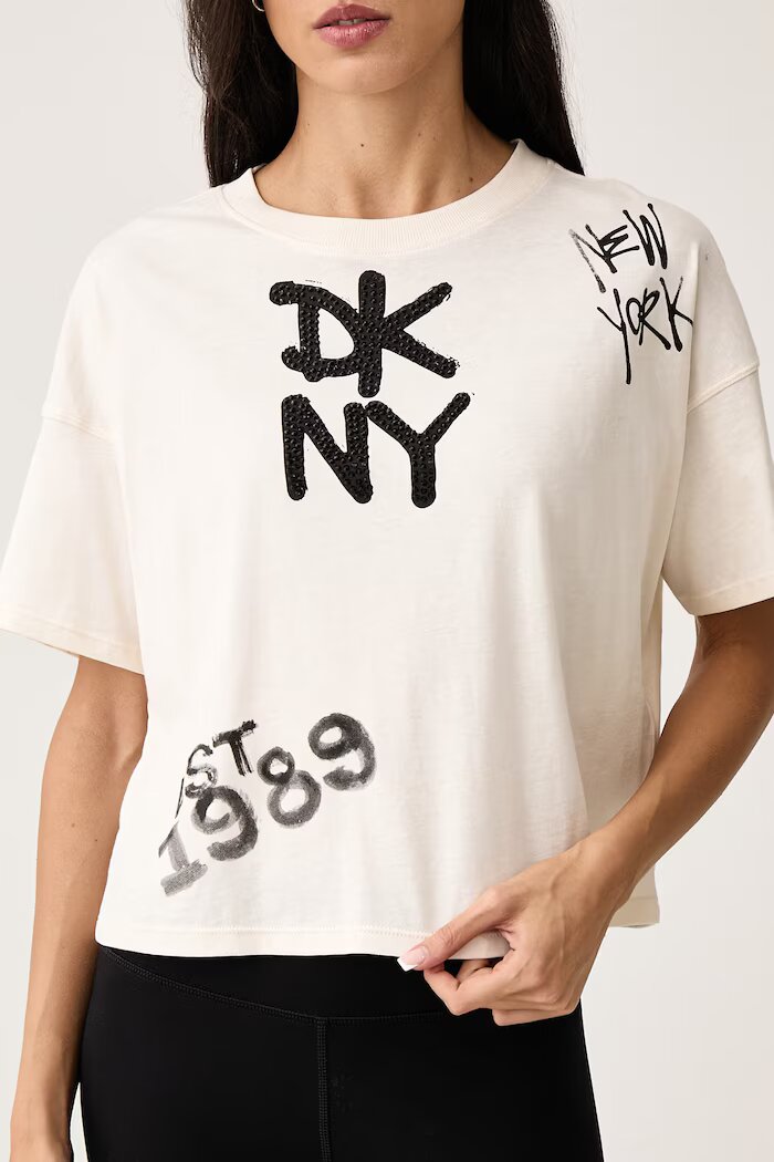 DKNY тениска дамска от памук бежова DP6T1846