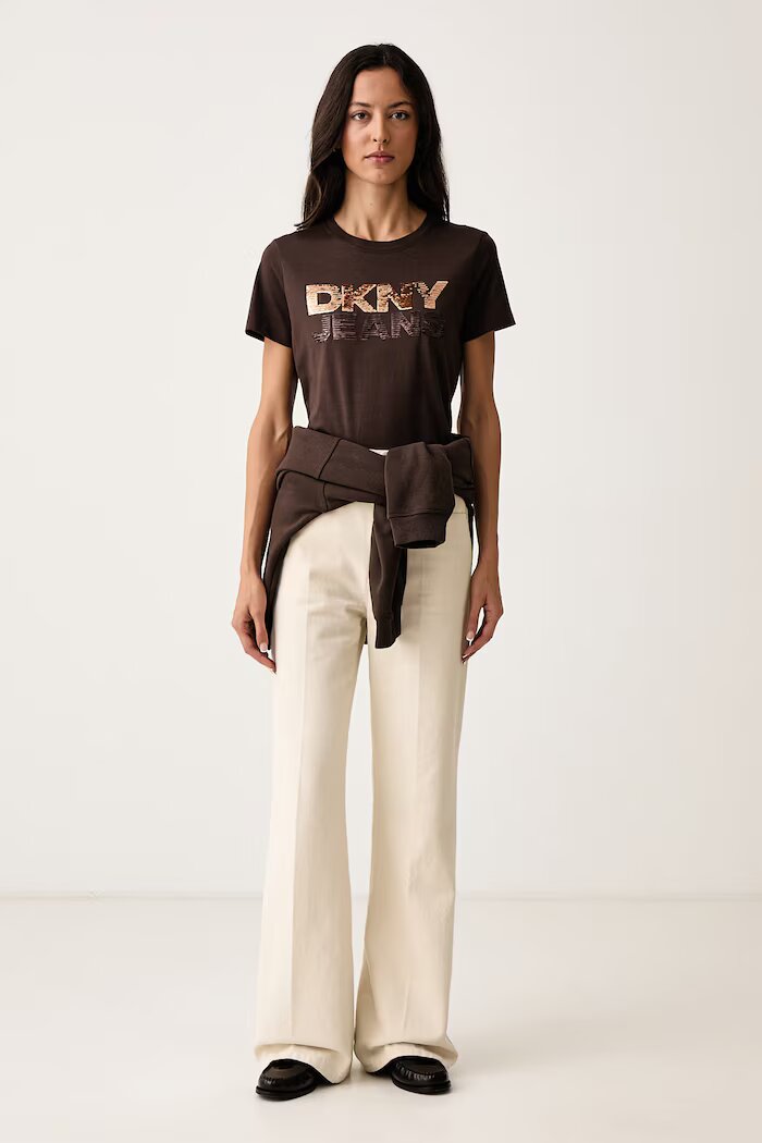 DKNY тениска дамска с памук кафява DJ6T1846
