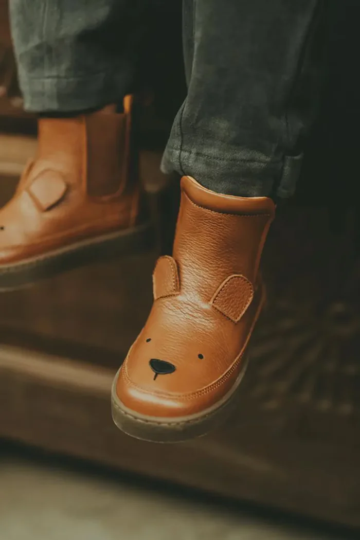 Donsje Детски кожени зимни обувки Thuru Classic Boots Bear в кафяво 2023802