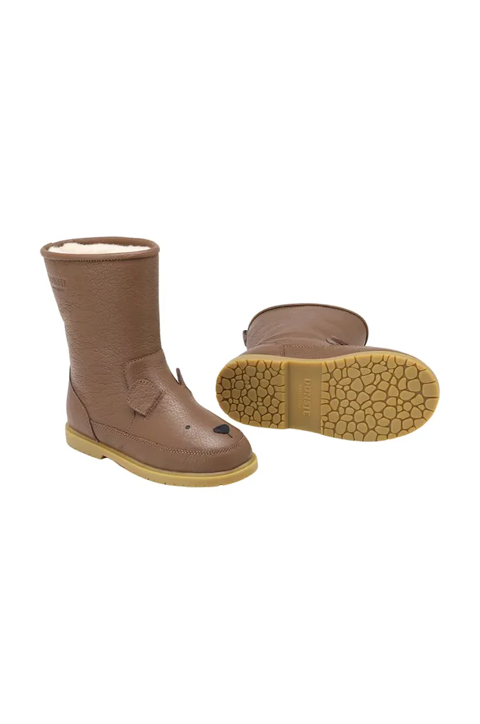Donsje Детски кожени зимни обувки Wadudu Classic Boots Bear в кафяво 2022001