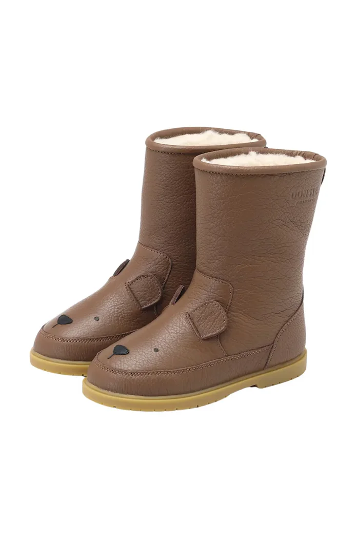Donsje Детски кожени зимни обувки Wadudu Classic Boots Bear в кафяво 2022001