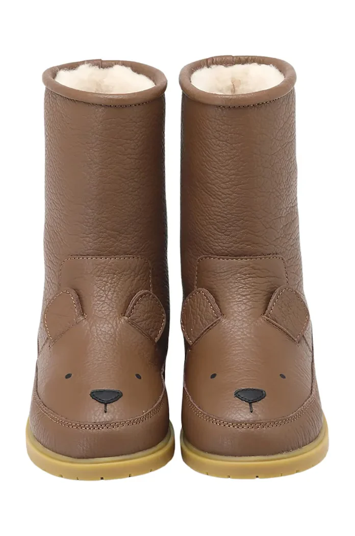 Donsje Детски кожени зимни обувки Wadudu Classic Boots Bear в кафяво 2022001