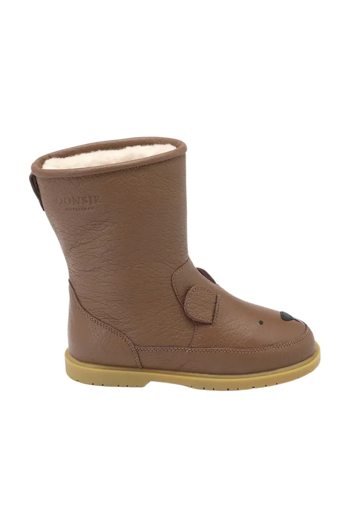 Donsje Детски кожени зимни обувки Wadudu Classic Boots Bear в кафяво 2022001