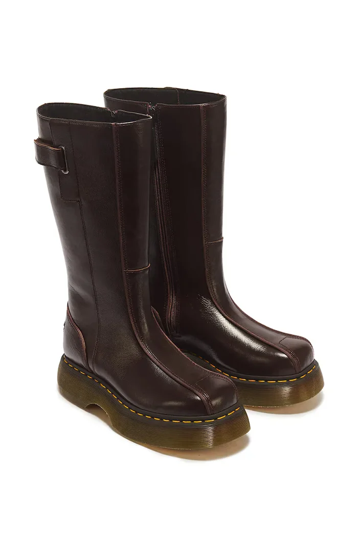 Dr Martens ботуши под коляното дамски от кожа Buzz Hi кафяви DM43156200