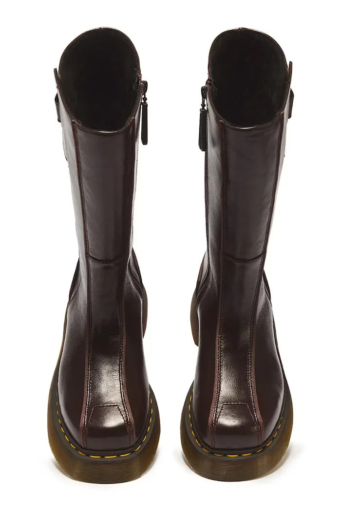 Dr Martens ботуши под коляното дамски от кожа Buzz Hi кафяви DM43156200