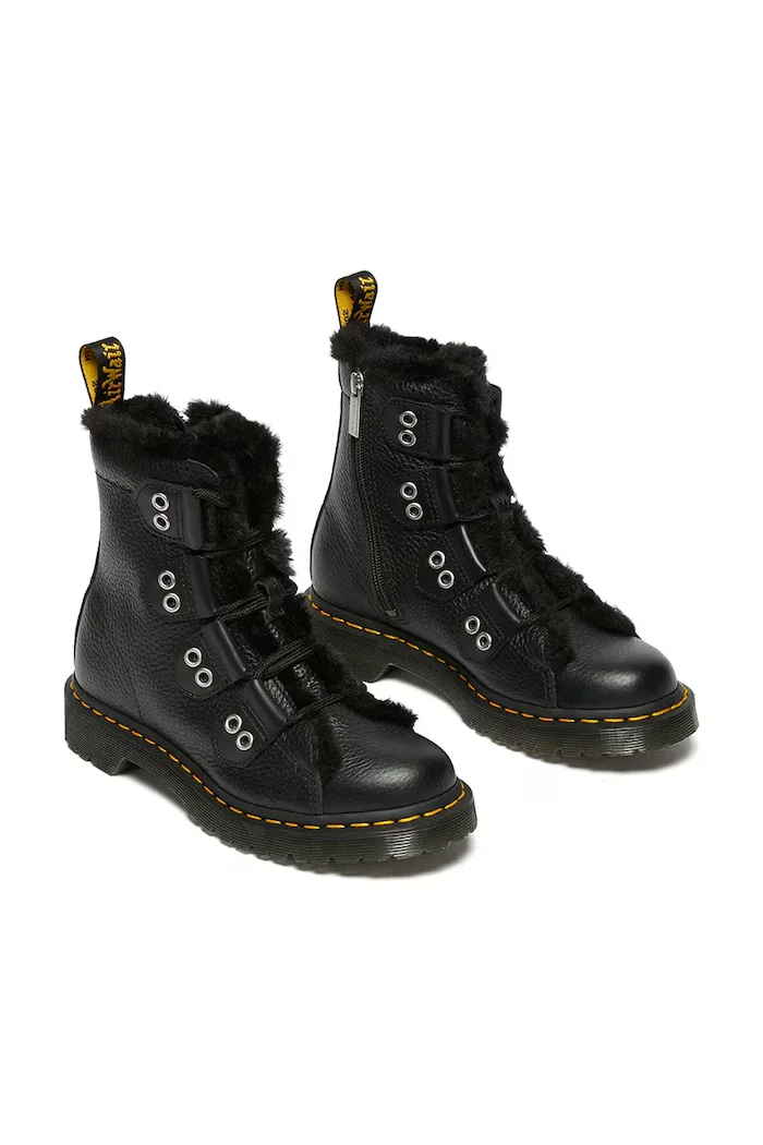 Dr. Martens Кожени кубинки 1460 LTT Fur Lined в черно с платформа с лека изолация DM31876001