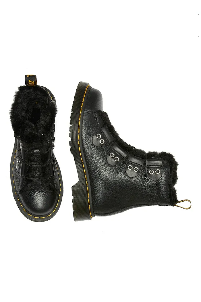 Dr. Martens Кожени кубинки 1460 LTT Fur Lined в черно с платформа с лека изолация DM31876001