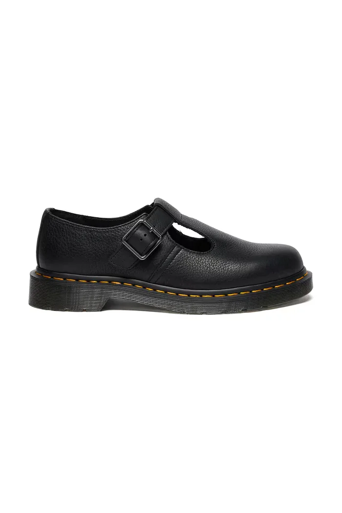 Dr Martens Кожени половинки обувки Polley в черно с равна подметка DM41408001