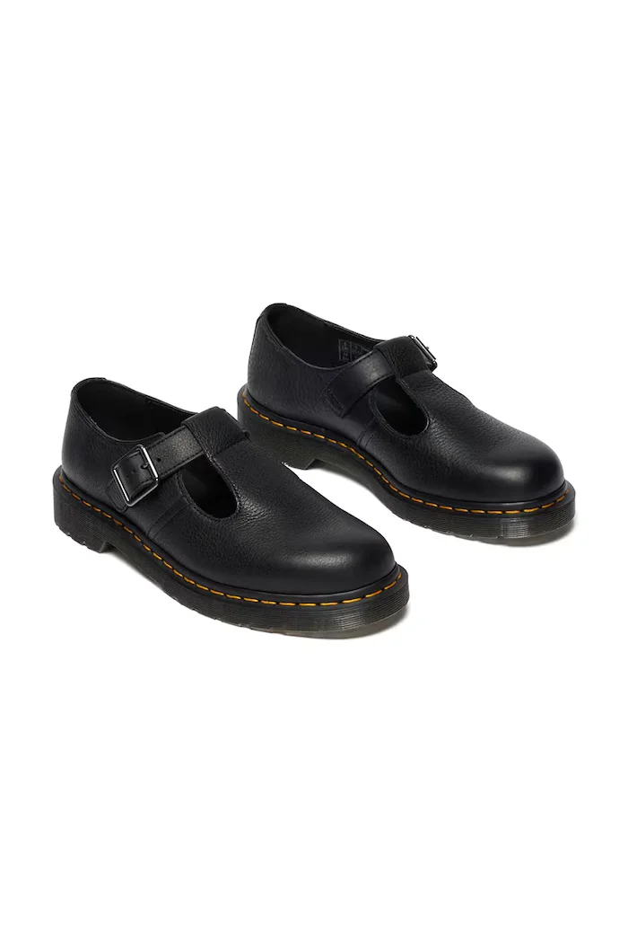 Dr Martens Кожени половинки обувки Polley в черно с равна подметка DM41408001