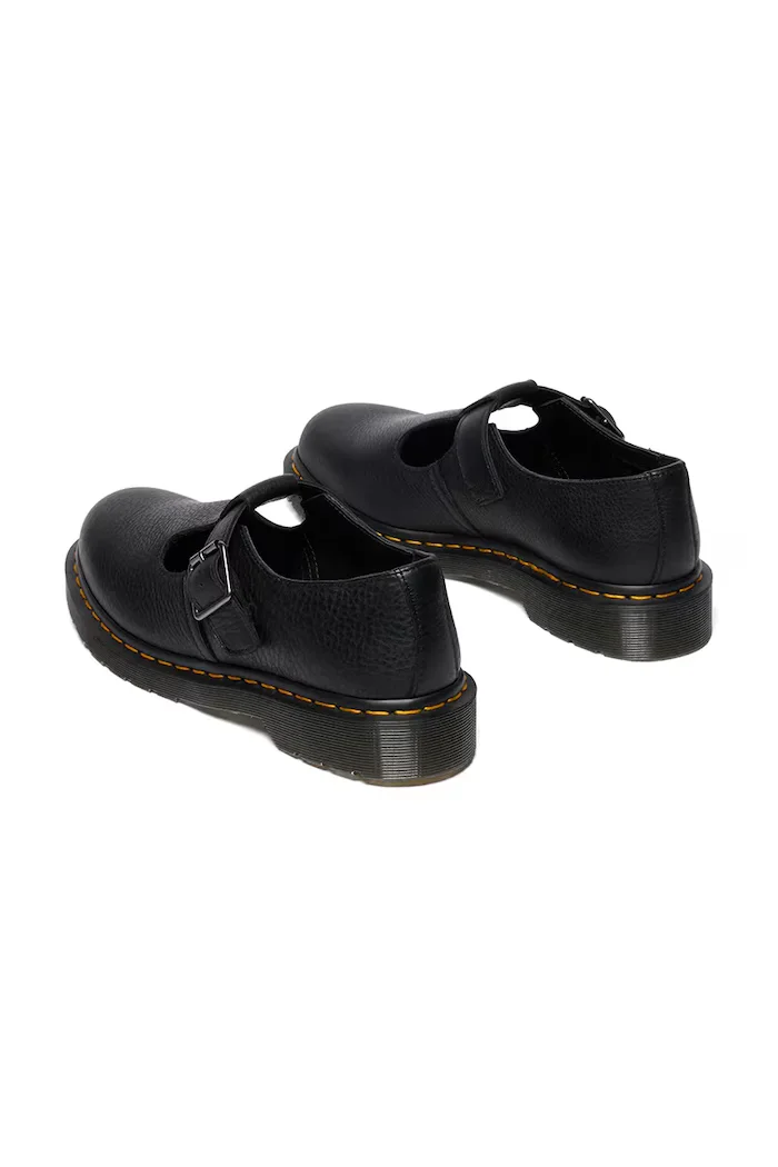 Dr Martens Кожени половинки обувки Polley в черно с равна подметка DM41408001