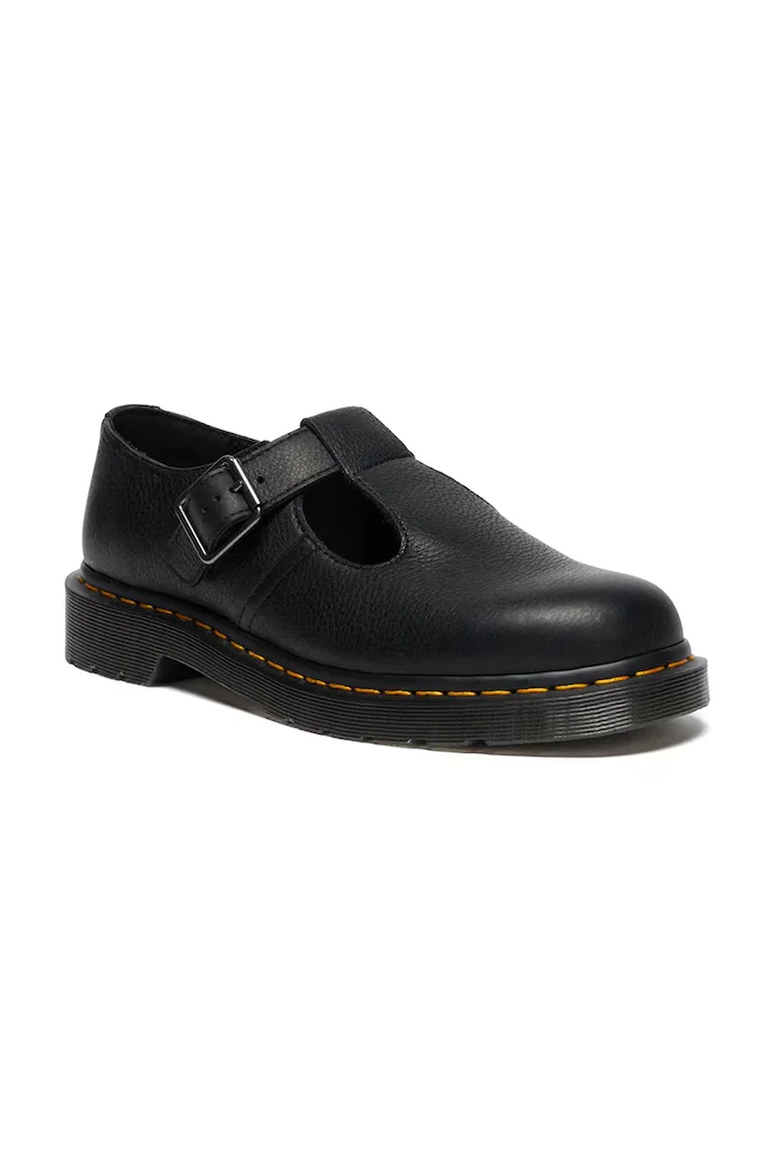 Dr Martens Кожени половинки обувки Polley в черно с равна подметка DM41408001