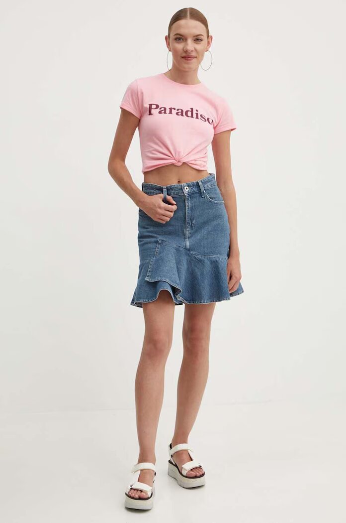 Drivemebikini Памучна тениска Paradiso в розово с голи рамене