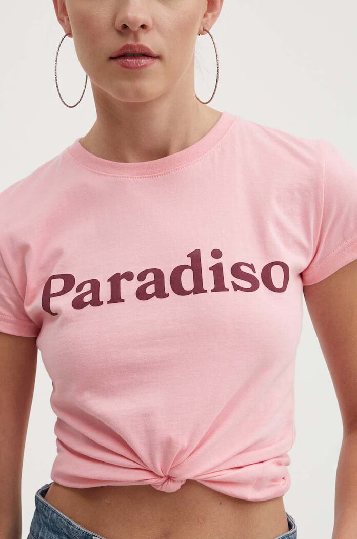 Drivemebikini Памучна тениска Paradiso в розово с голи рамене
