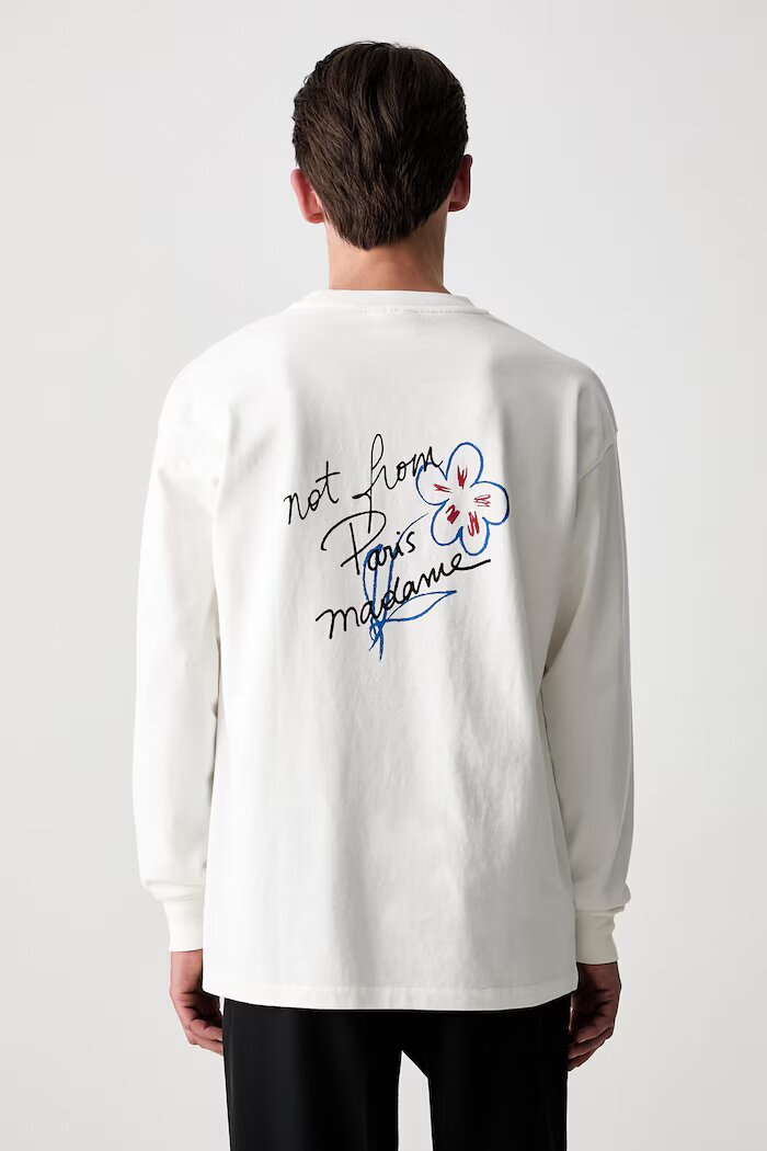 Drôle de Monsieur блуза с дълги ръкави мъжка от памук Esquisse Slogan бяла L-TS340-CO248