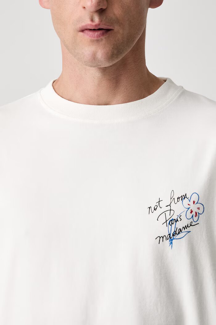 Drôle de Monsieur блуза с дълги ръкави мъжка от памук Esquisse Slogan бяла L-TS340-CO248