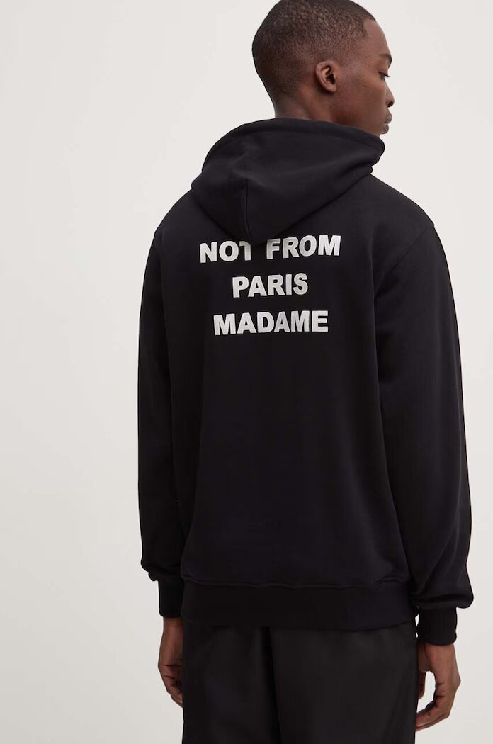 Drôle de Monsieur Памучен суичър Le Hoodie Slogan в черно с качулка с принт PERM-HO162-CO127-BL