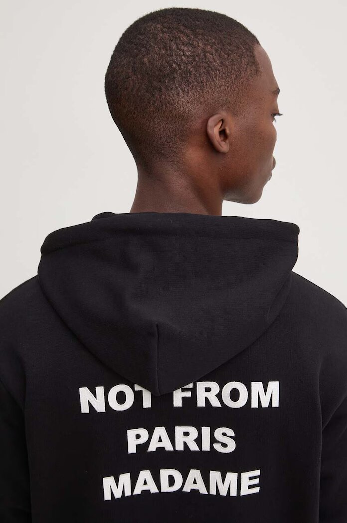 Drôle de Monsieur Памучен суичър Le Hoodie Slogan в черно с качулка с принт PERM-HO162-CO127-BL