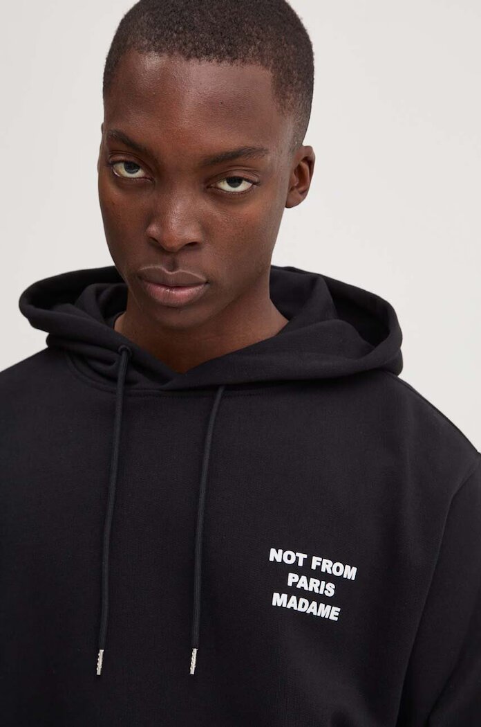Drôle de Monsieur Памучен суичър Le Hoodie Slogan в черно с качулка с принт PERM-HO162-CO127-BL