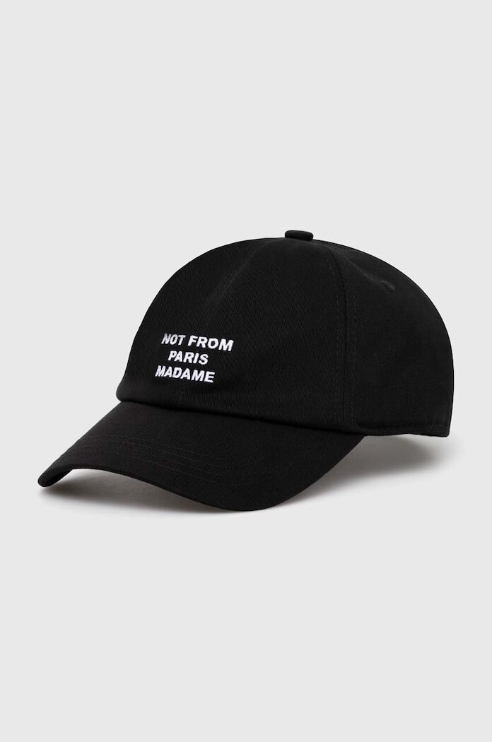 Drôle de Monsieur Памучна шапка с козирка La Casquette Slogan в черно с апликация PERM-CP151-CO138-BL