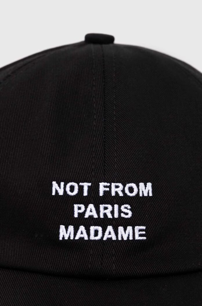 Drôle de Monsieur Памучна шапка с козирка La Casquette Slogan в черно с апликация PERM-CP151-CO138-BL