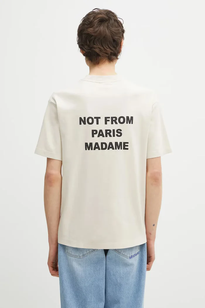 Drôle de Monsieur Памучна тениска Le T-Shirt Slogan в бежово с принт PERM.TS203.CO002