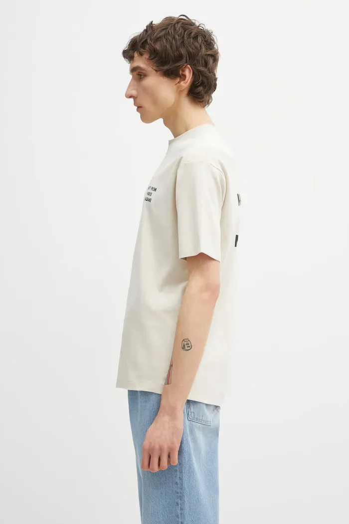 Drôle de Monsieur Памучна тениска Le T-Shirt Slogan в бежово с принт PERM.TS203.CO002