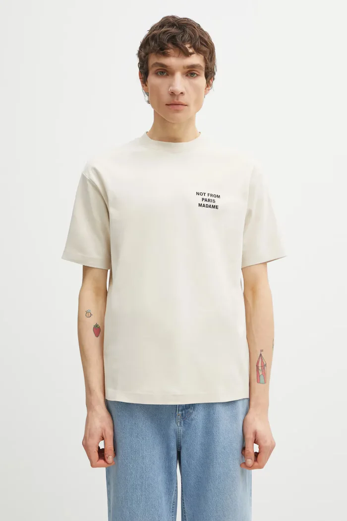 Drôle de Monsieur Памучна тениска Le T-Shirt Slogan в бежово с принт PERM.TS203.CO002