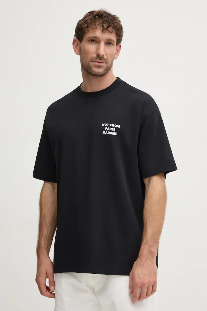 Drôle de Monsieur Памучна тениска Le T-Shirt Slogan в черно с принт PERM-TS203-CO002-BL