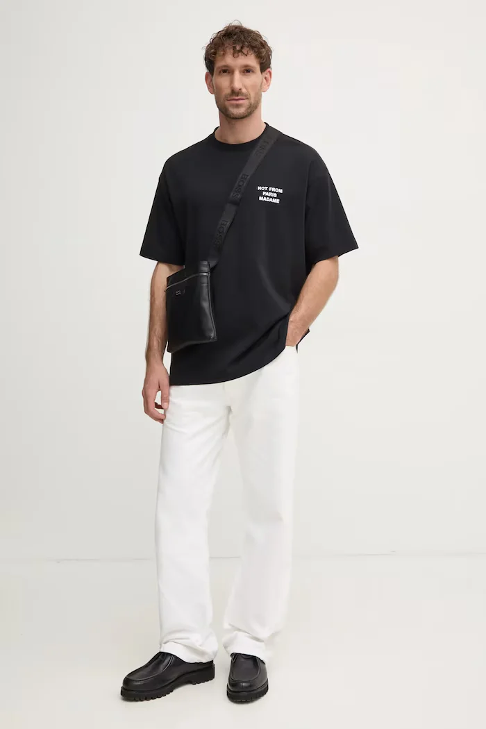 Drôle de Monsieur Памучна тениска Le T-Shirt Slogan в черно с принт PERM-TS203-CO002-BL