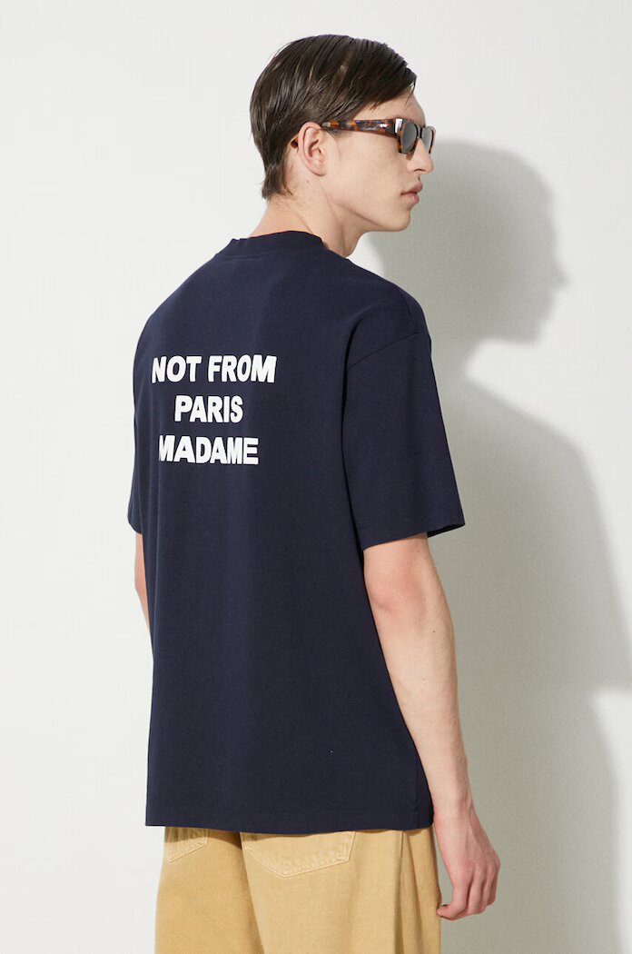 Drôle de Monsieur Памучна тениска Le T-Shirt Slogan в тъмносиньо с принт PERM-TS203-CO002-NY