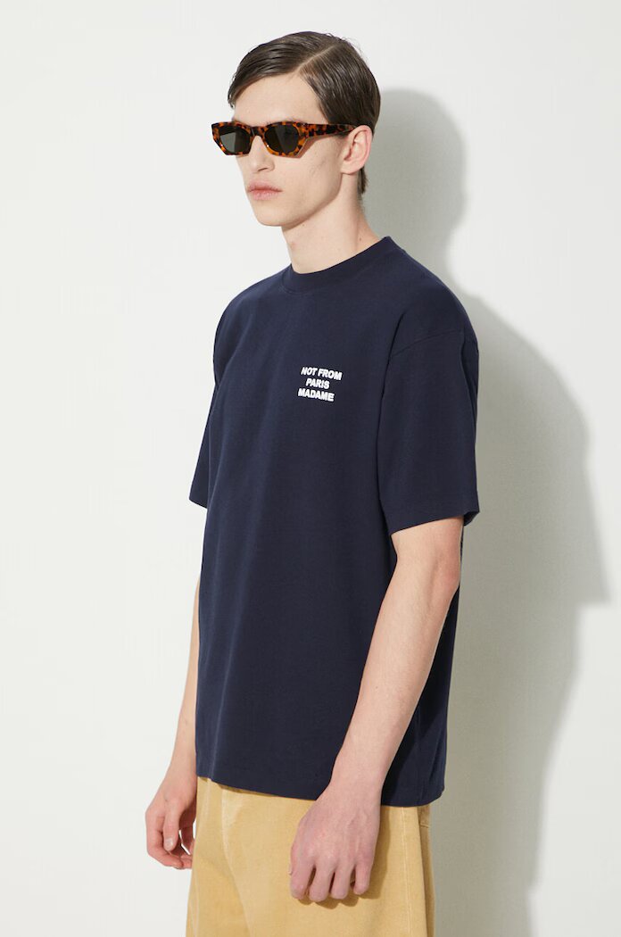 Drôle de Monsieur Памучна тениска Le T-Shirt Slogan в тъмносиньо с принт PERM-TS203-CO002-NY