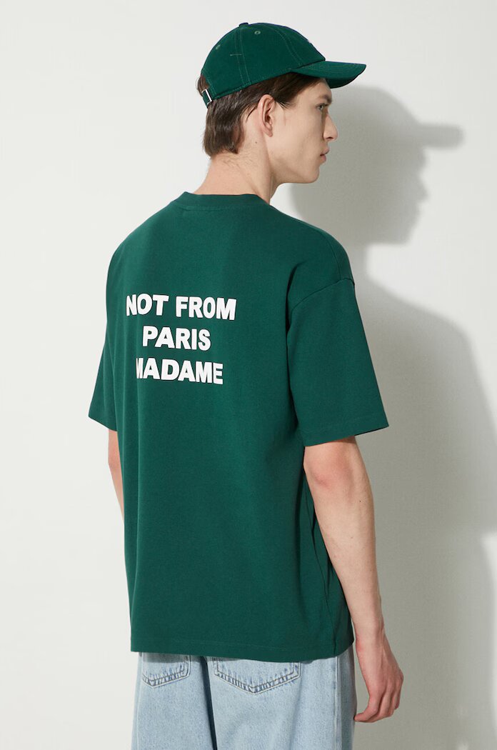 Drôle de Monsieur Памучна тениска Le T-Shirt Slogan в зелено с принт PERM-TS203-CO002-DGN