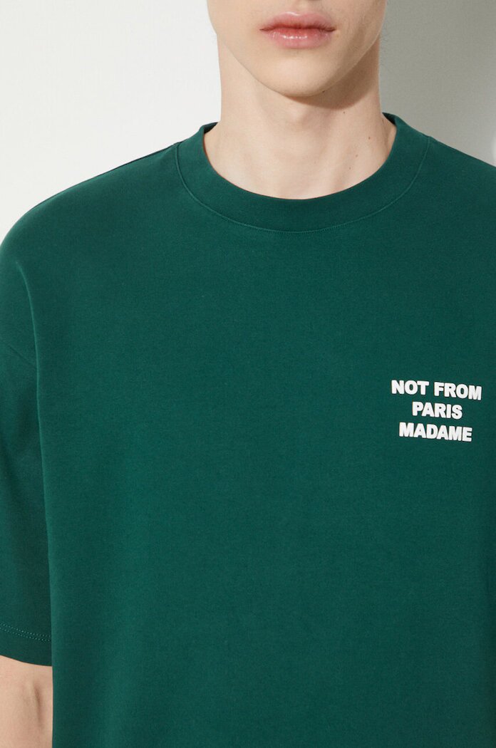 Drôle de Monsieur Памучна тениска Le T-Shirt Slogan в зелено с принт PERM-TS203-CO002-DGN