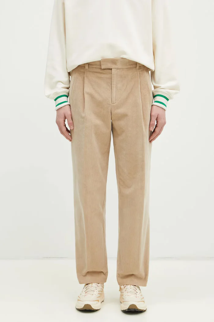 Drôle de Monsieur панталон мъжки от джинс Le Pantalon Golfeur Corduroy бежов с висока талия PERM-BP165-CO156-BG