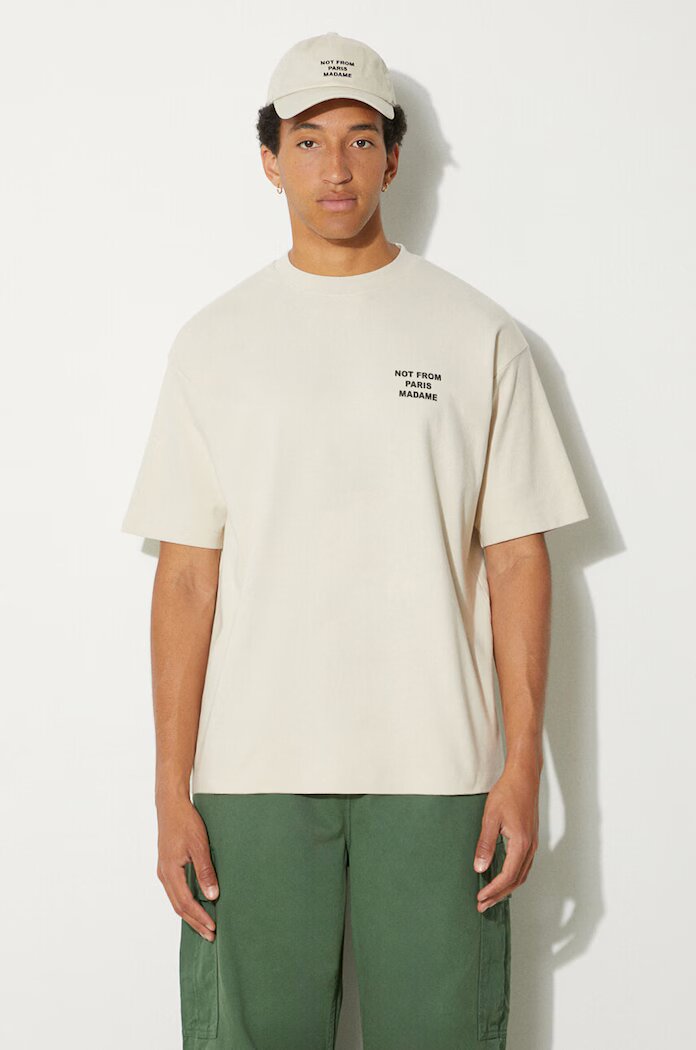 Drôle de Monsieur тениска мъжка от памук Le T-Shirt Slogan бежова PERM-TS203-CO002-MT