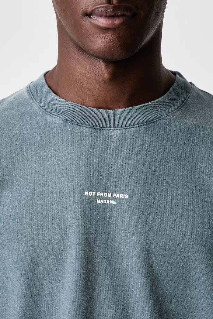 Drôle de Monsieur уголемена тениска мъжка от памук Classic Slogan сива M-TS202-CO248