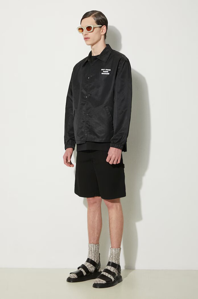 Drôle de Monsieur Яке тип риза La Veste Slogan в черно преходен модел PERM-JT183-PA014-BL