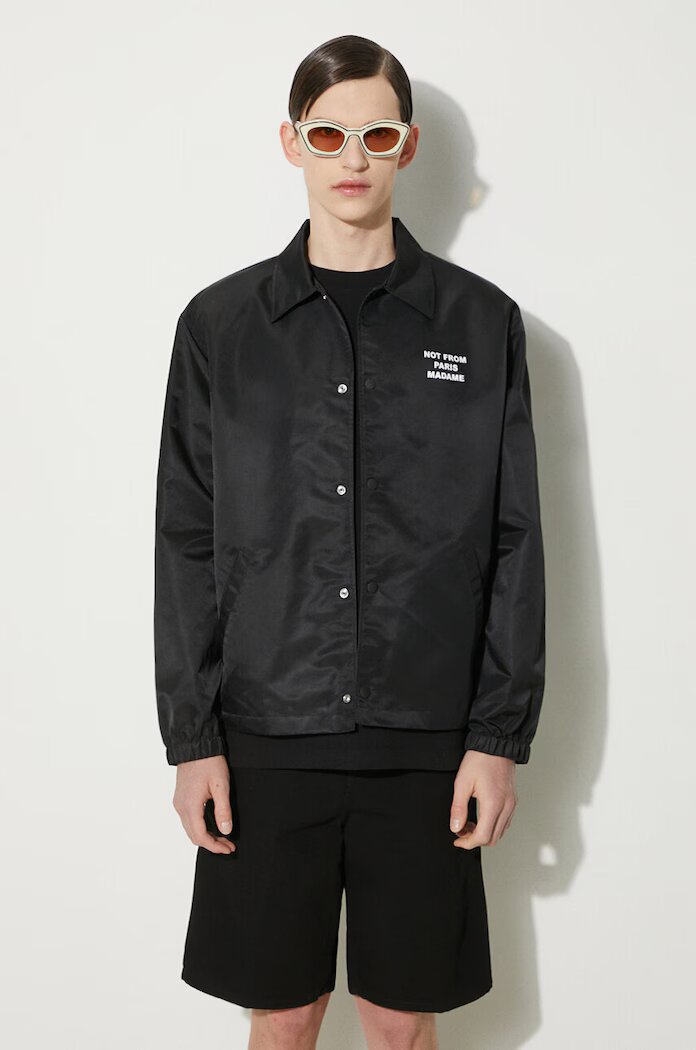 Drôle de Monsieur Яке тип риза La Veste Slogan в черно преходен модел PERM-JT183-PA014-BL