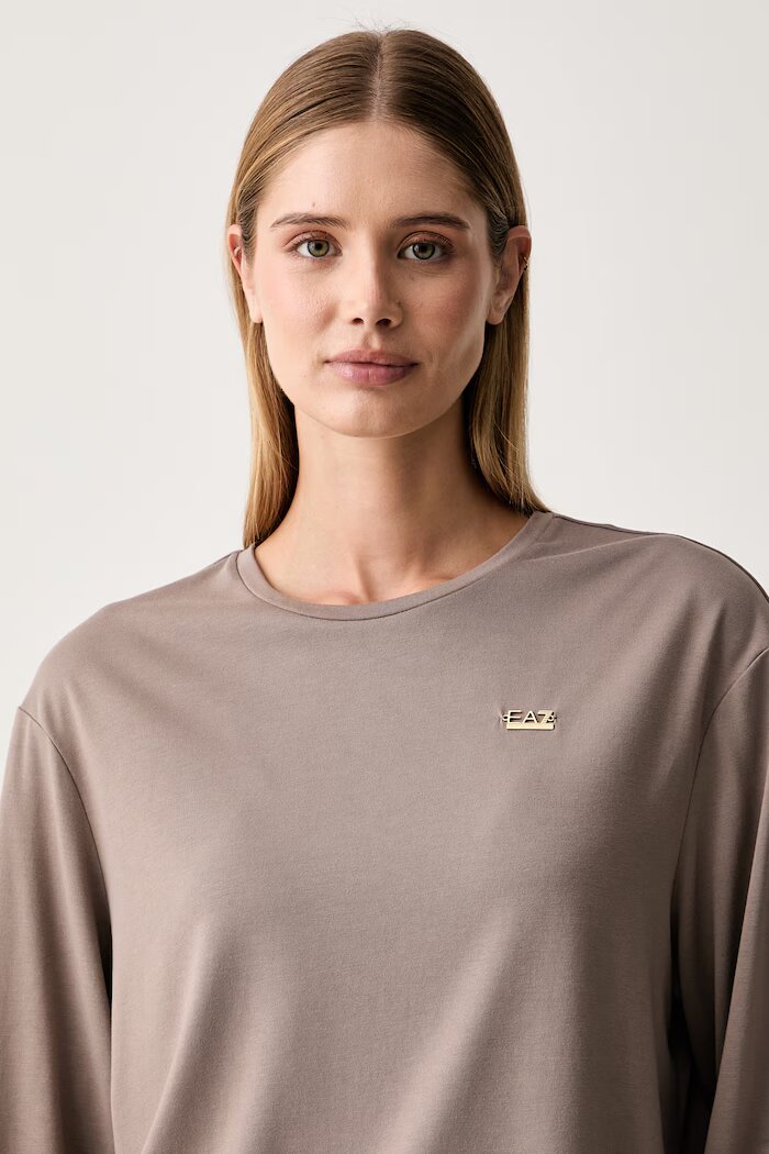 EA7 Emporio Armani блуза с дълги ръкави дамска с вискоза кафява AF13919.7W001652