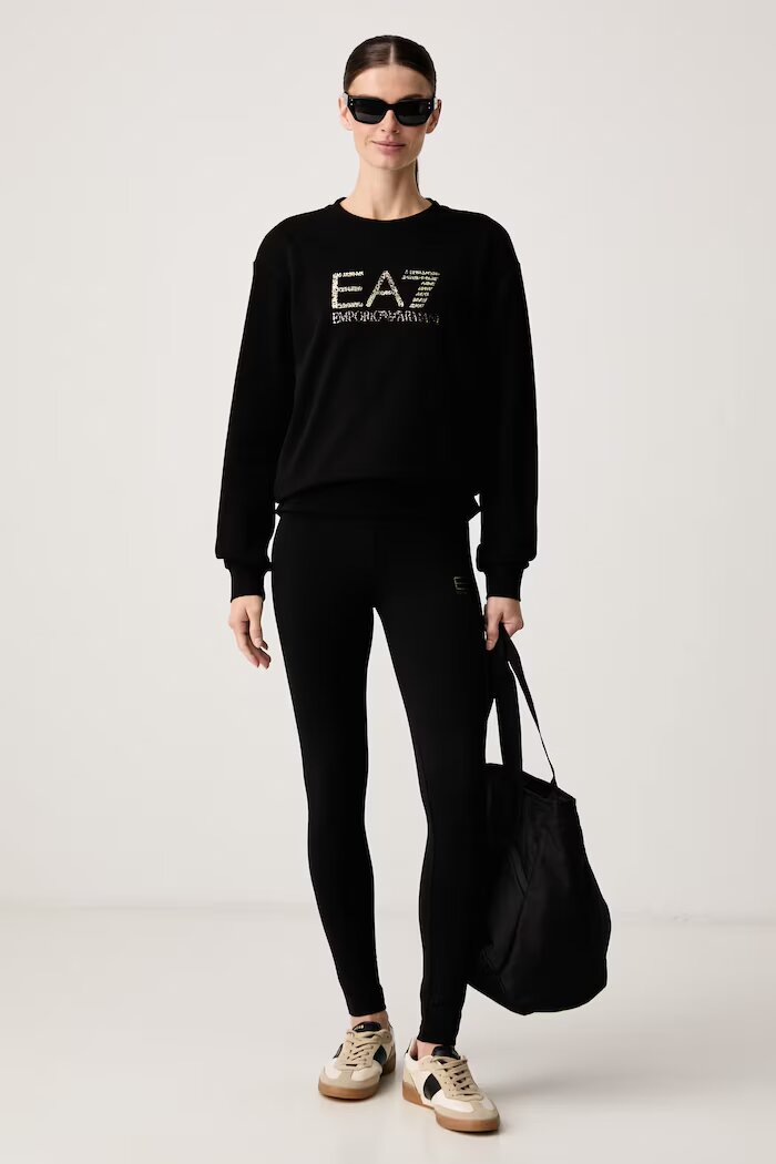 EA7 Emporio Armani клин дамски с памук черен с висока талия AF12484.7W001374