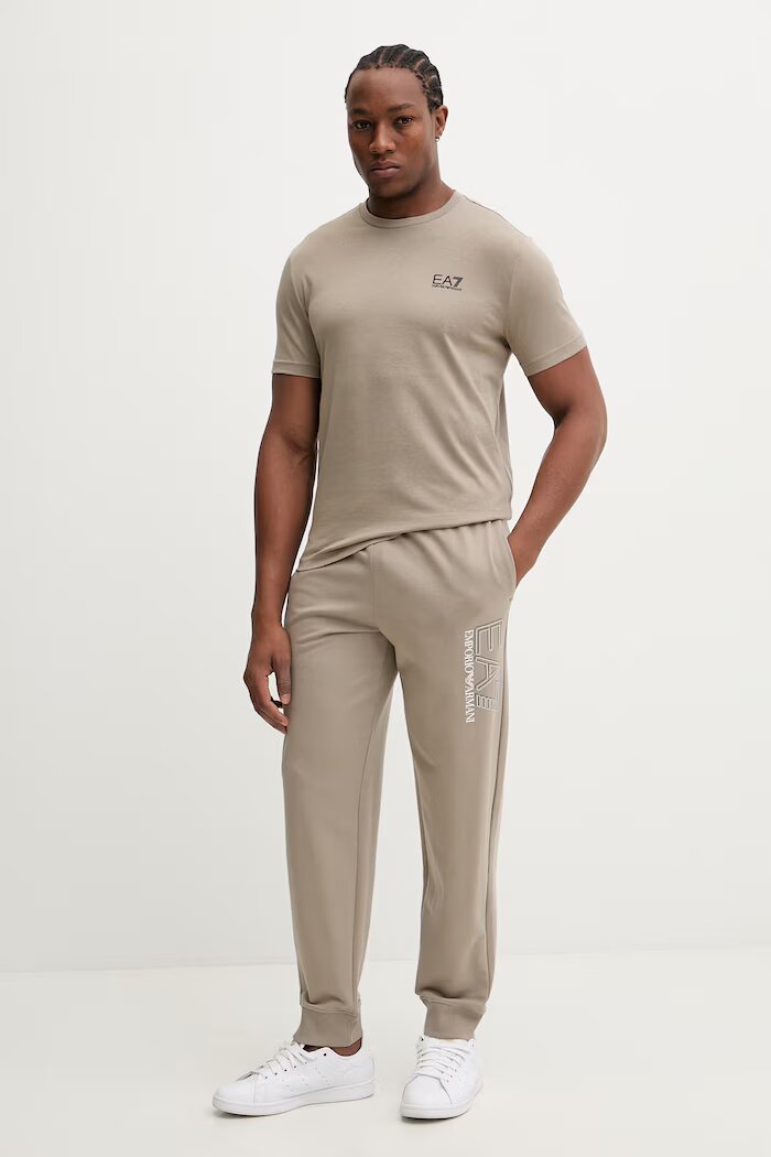 EA7 Emporio Armani Памучен спортен панталон мъжки в бежово с принт AF13512.7M001316