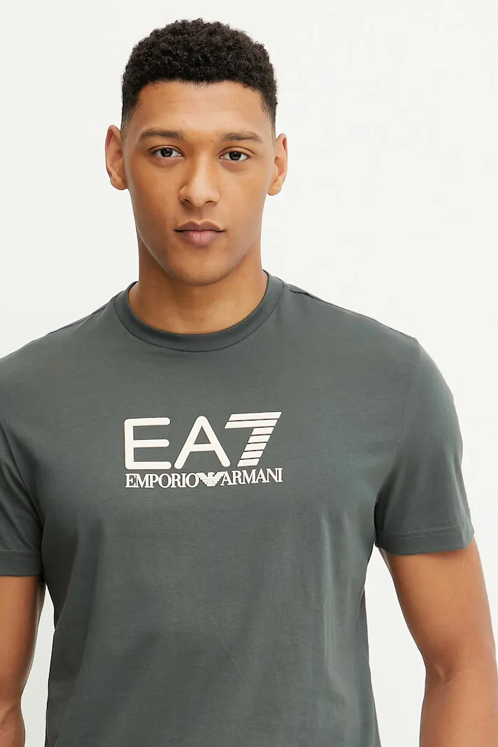EA7 Emporio Armani Памучна тениска в сиво с принт AF10375.7M000224