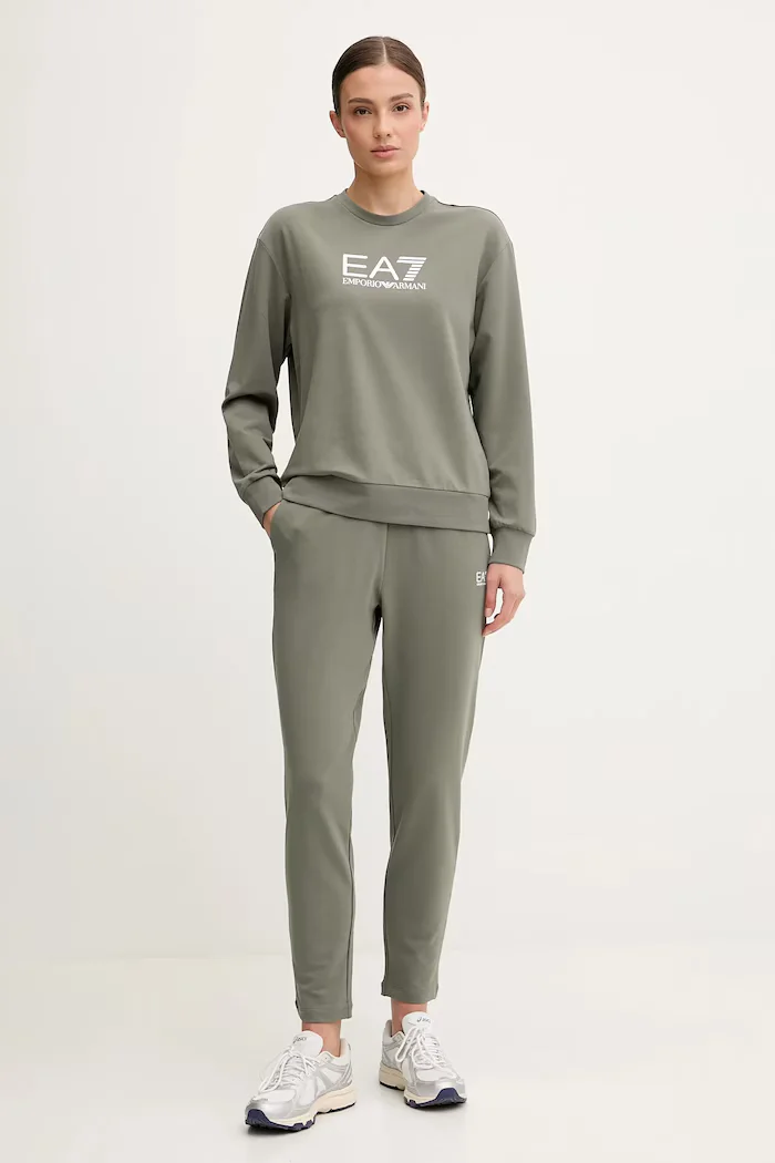 EA7 Emporio Armani спортен комплект анцуг дамски от памук с еластан зелен AF13135.7W000115