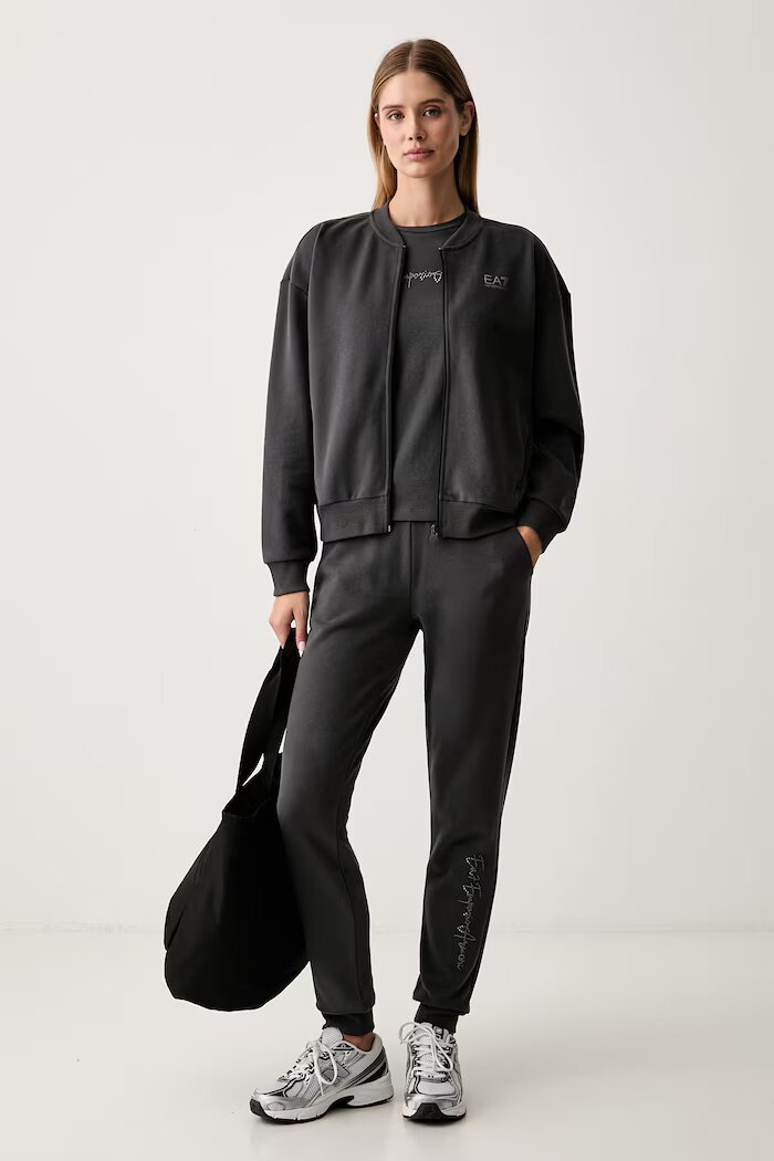 EA7 Emporio Armani спортен панталон дамски с памук сив с висока талия AF20758.7W001402