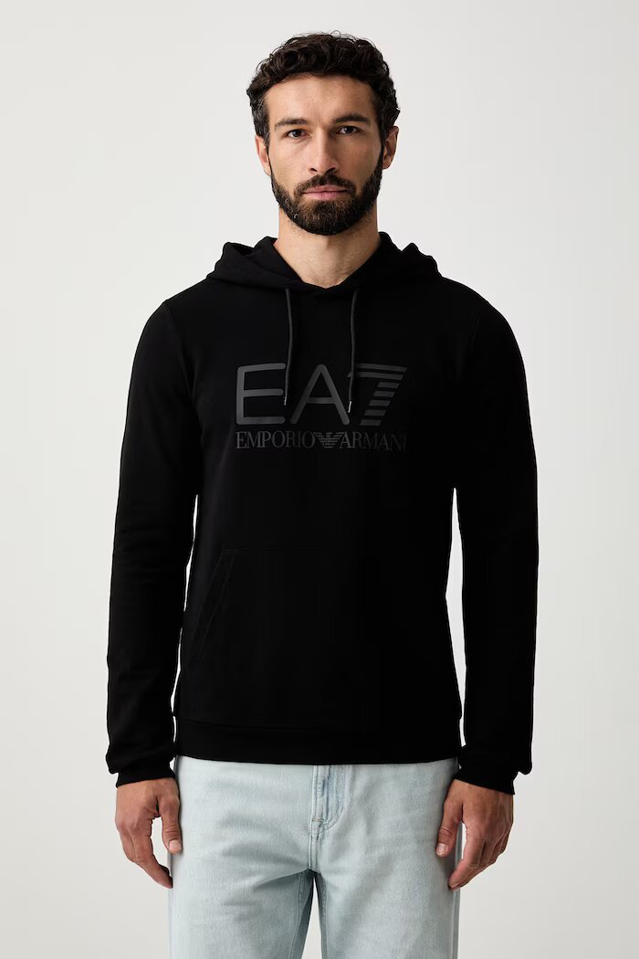 EA7 Emporio Armani суичър с качулка мъжки от памук черен AF22266.7M001413