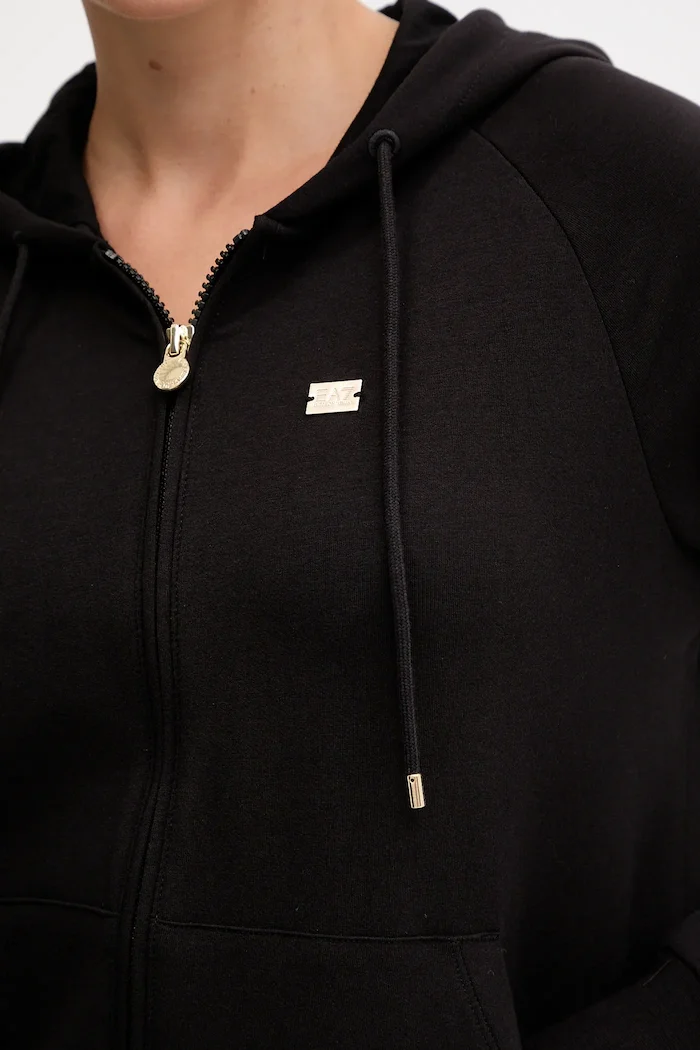 EA7 Emporio Armani суичър с цип и качулка дамски с памук черен AF13135.7W000458
